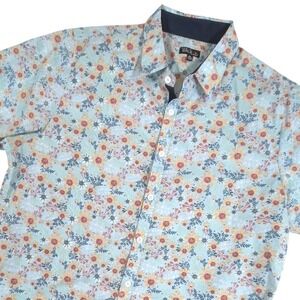 GALAXY Mens XL Floral Print Button‎ Up Short Sleeve Casual Shirt